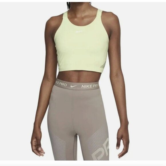 Nike Pro Women's Dri FIT crop Top Tank Bra Lime Green yellow XS - Picture 2 of 12